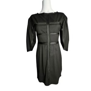 Robert Rodriguez Sheath Dress Sz 2 Black Silk Trim Petal Sleeve Minimalist Midi